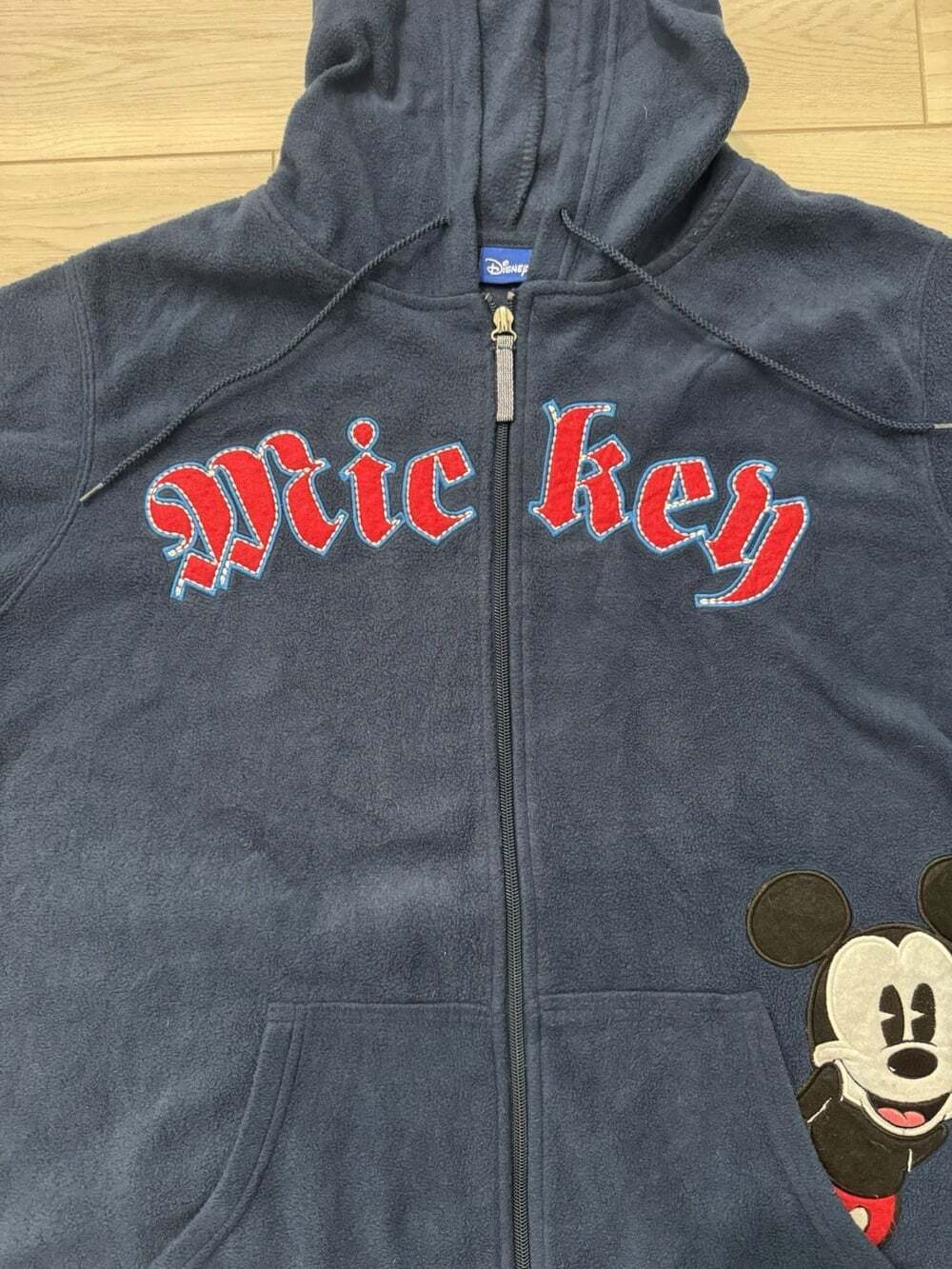 Vintage Y2K Disney Mickey Mouse Old English Fleece Zip Hoodie Navy 2X Macau Made - Picture 2 of 10